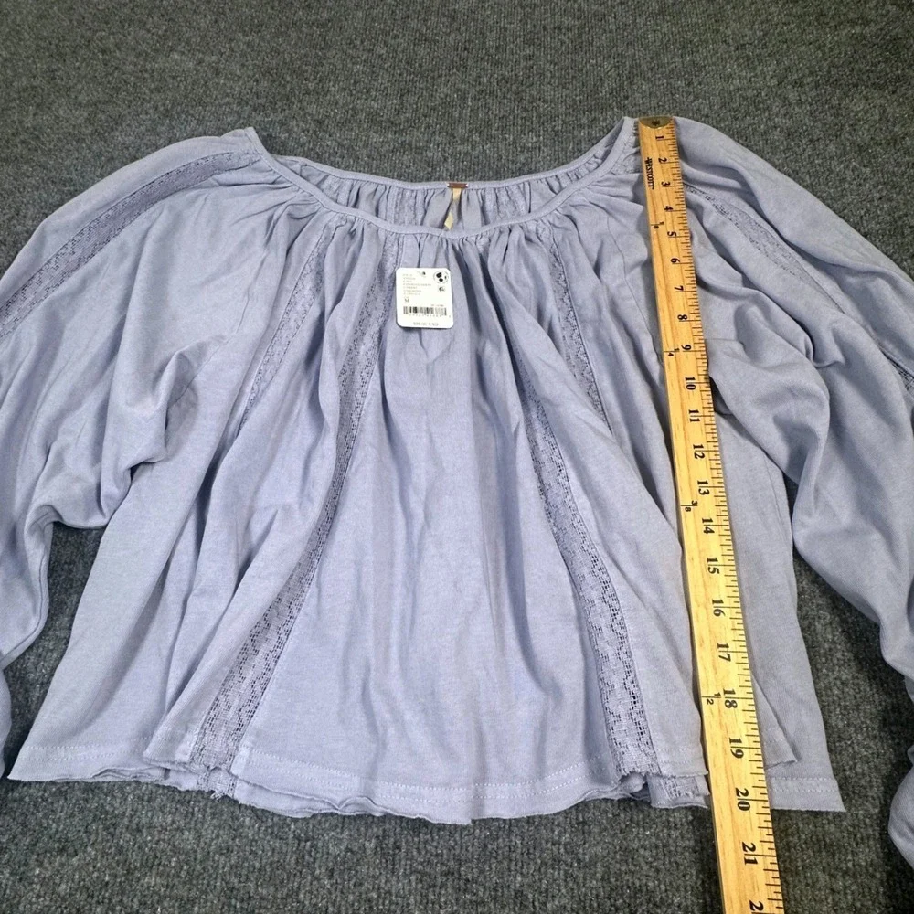 NWT Free People Frosted Violet Cotton Lace Inset Balloon Sleeve Top Medium